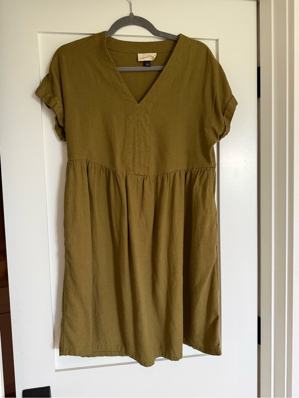 Olive Green V-Neck Babydoll Dress